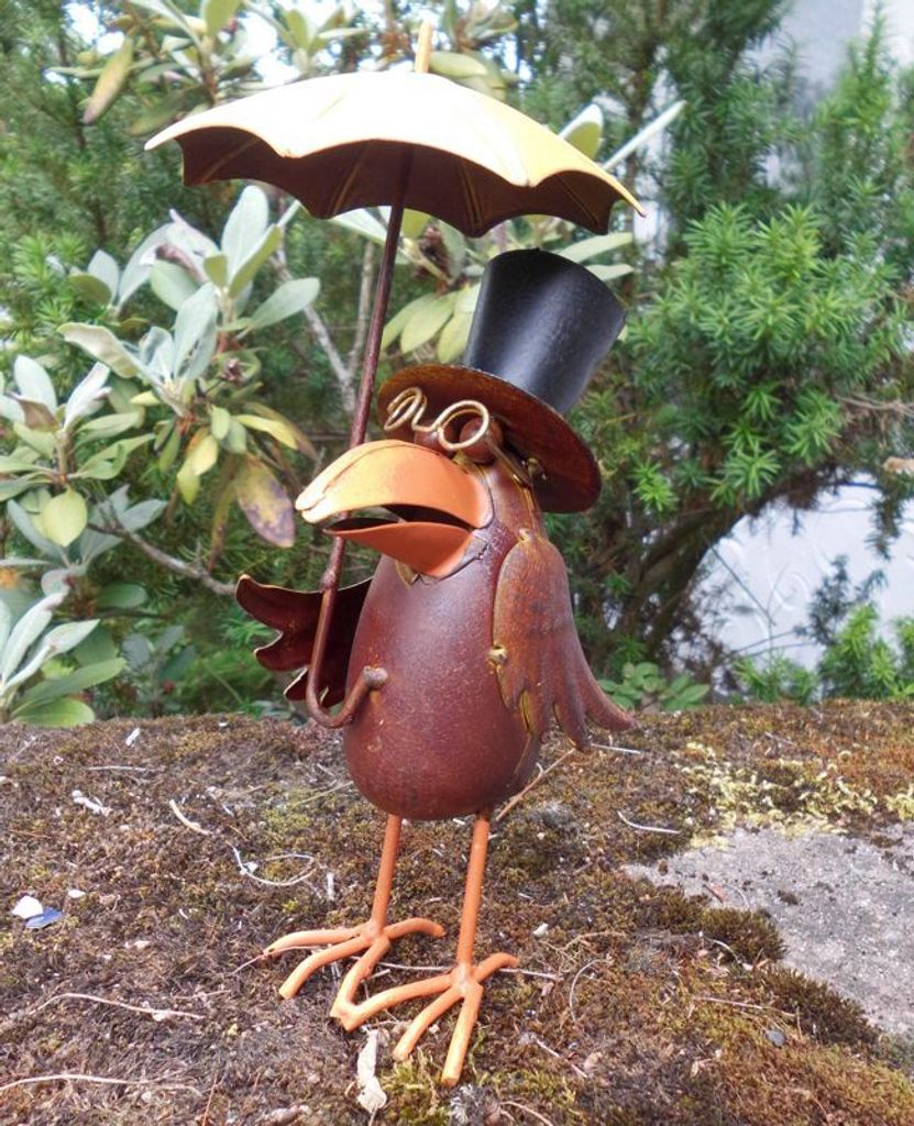 Gartenfigur Standfigur Gartendeko lustiger Rabe m. Schirm Produktbild 