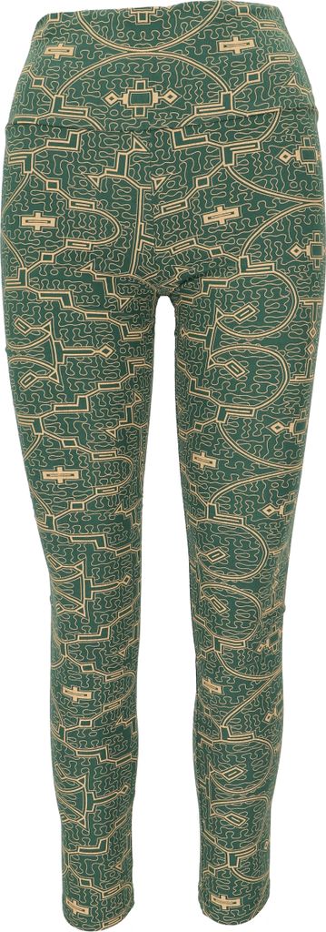 Psytrance Yoga-Hose, Bedruckte Goa Leggings - Grün/beige, Damen, Baumwolle, Größe: S