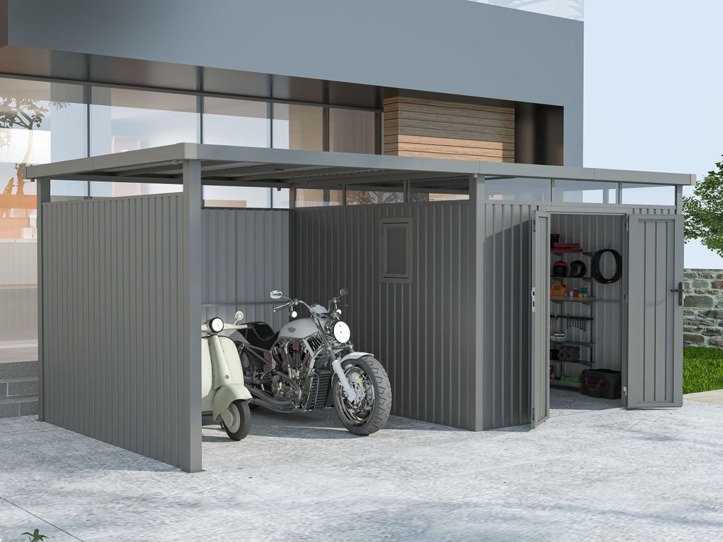 Metall Gerätehaus Modell Style 7,56 m² Spar-Set-2 Alu Grau