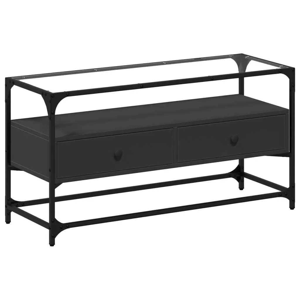 Mobile TV con piano in vetro nero 98x35x51 cm Materiale in legno
