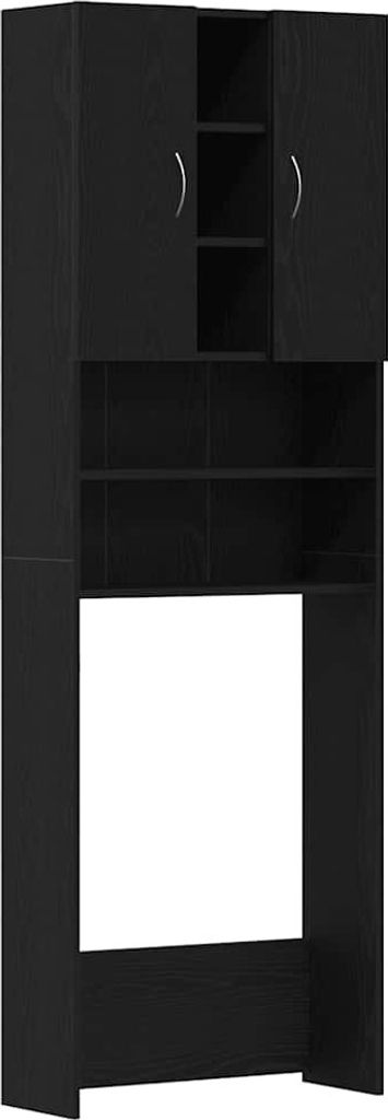 Waschmaschinenschrank Schwarz Eichen-Optik 64x25,5x190 cm