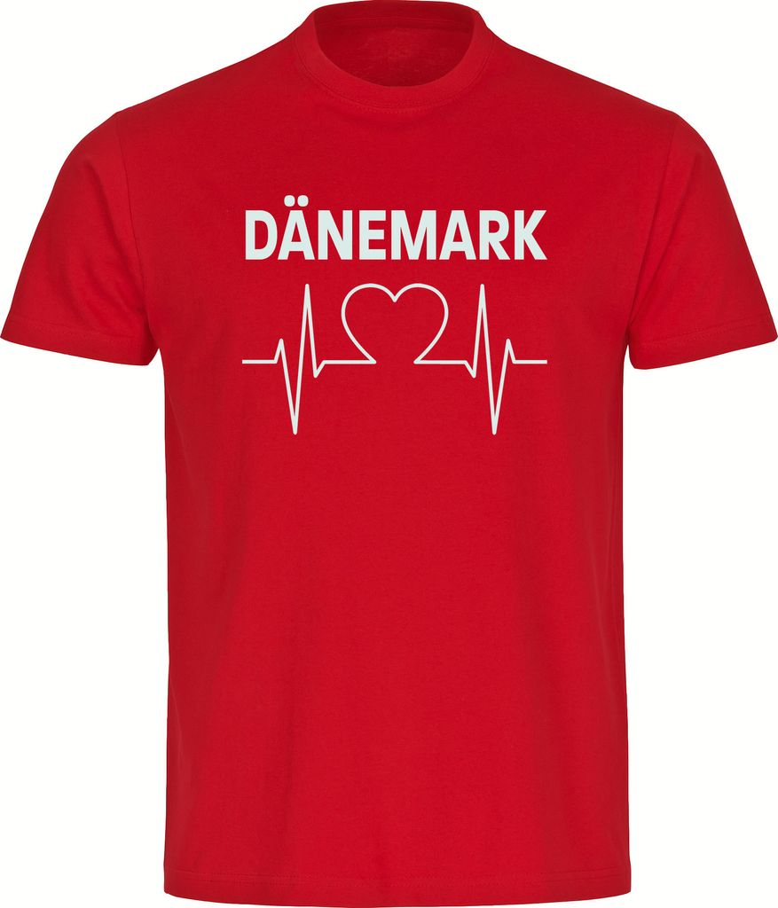 multifanshop Herren T-Shirt - Dänemark - Herzschlag, rot, Größe 4XL