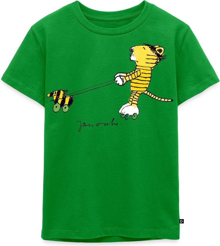 Spreadshirt Janosch Tiger auf Rollschuhen Kinder Premium T-Shirt, 110/116 (4 Jahre), Grün