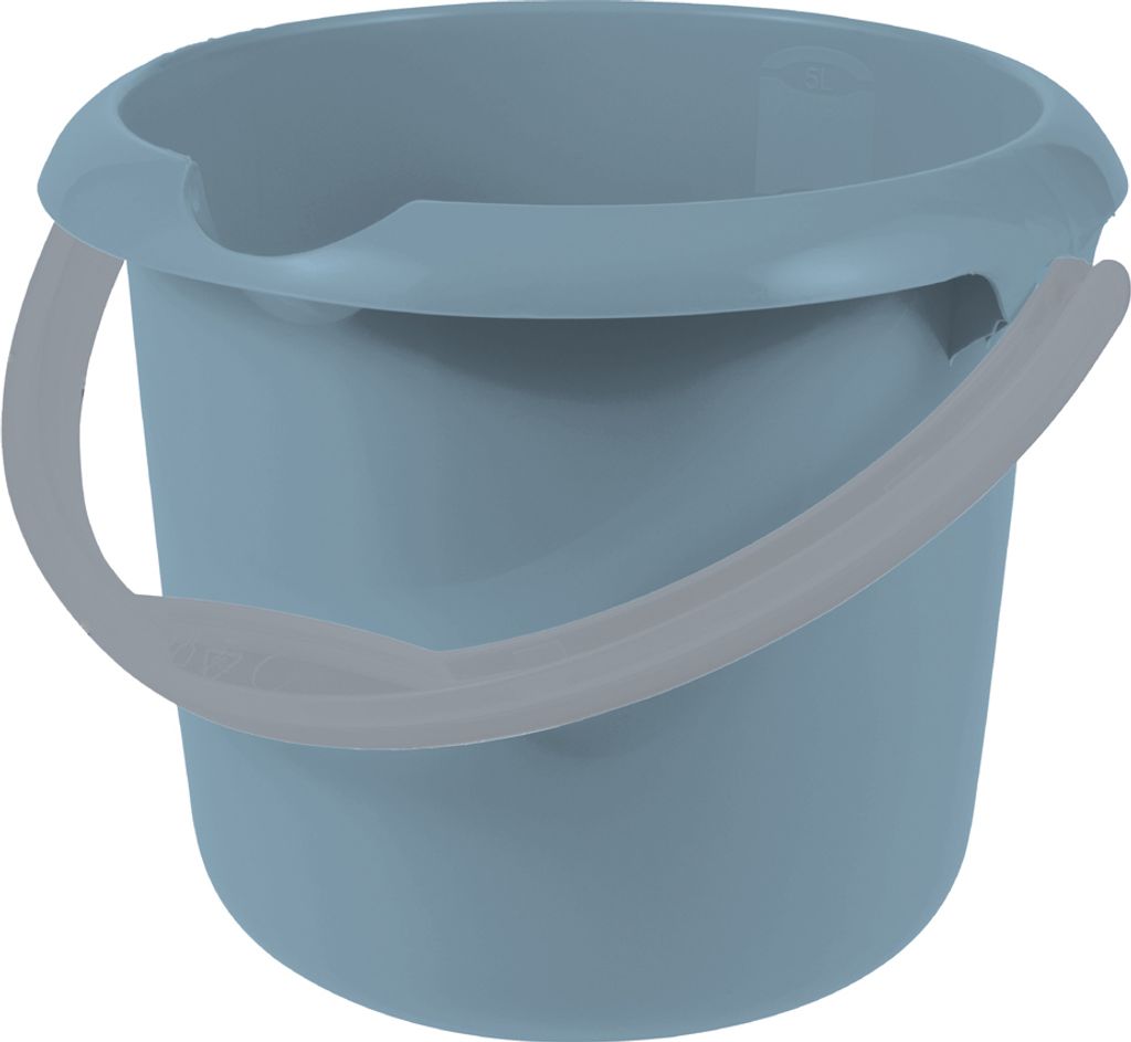 A blue bucket with a gray handle against a white background.