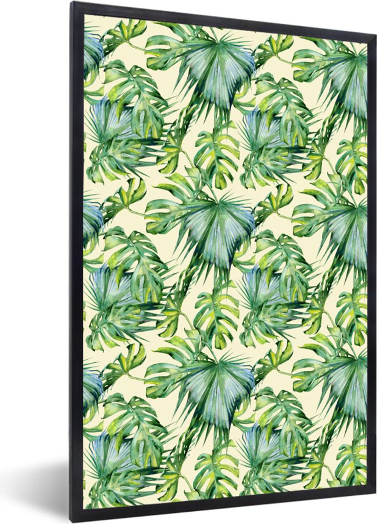 MuchoWow MuchoWow Gerahmtes Poster Jahrgang - Muster - Monstera 60x90 cm - Poster mit zchwarzem Bilderrahmen - Kunst