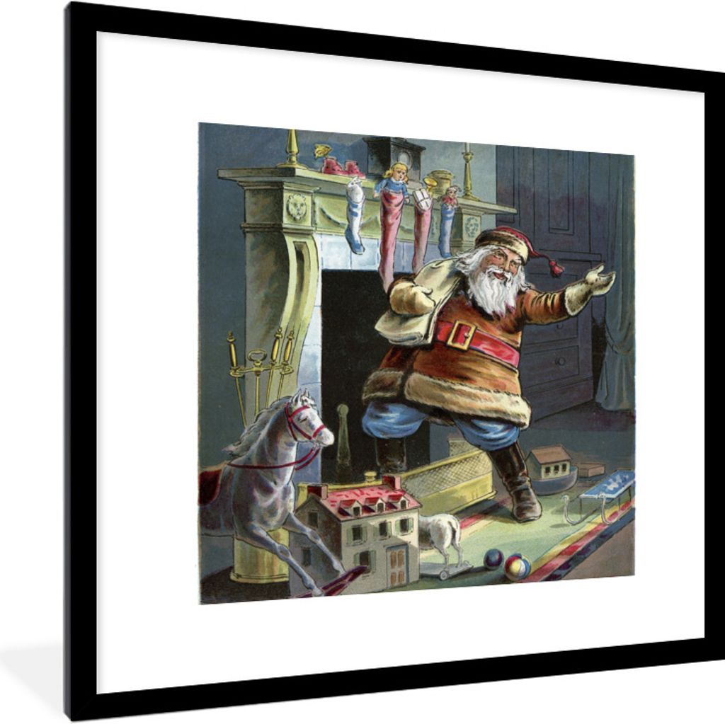 MuchoWow Gerahmtes Poster Retro-Weihnachtsmann - Weihnachten 40x40 cm - Poster mit Schwarzem Bilderrahmen Wandposter Rahmen Foto Bilder - Poster ...