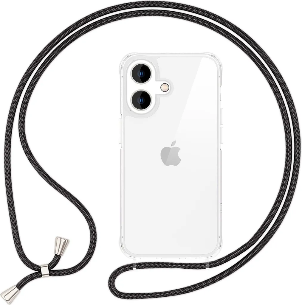Custodia NALIA iPhone 16 con Laccio - Trasparente Antigraffio Nera
