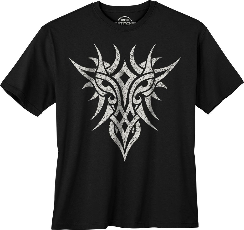 Iron Stitch Übergrößen T-Shirt schwarz Tribal-Print