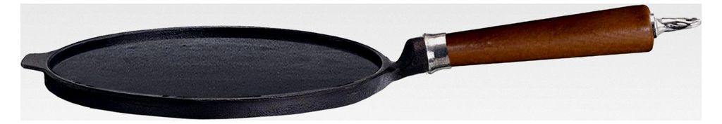 Gusseisen Pfannkuchen-/Crepes-Pfanne mit Buchenholzgriff, schwarz, 48 x 24 x 5 cm