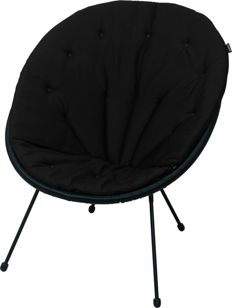 A black cushion for a chair, shown on a white background.