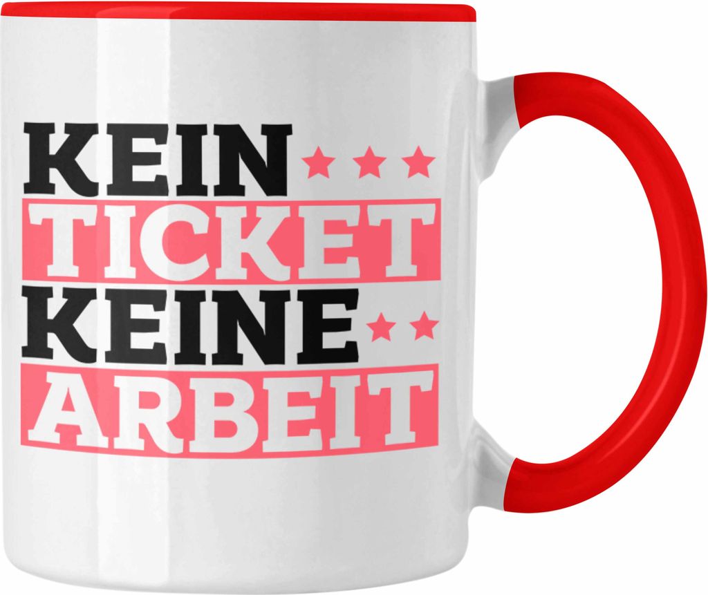 Trendation - Kaffeetasse Lustiges Geschenk für IT Support Mitarbeiter Tasse "Kein Ticket Keine Arbeit" (Rot)