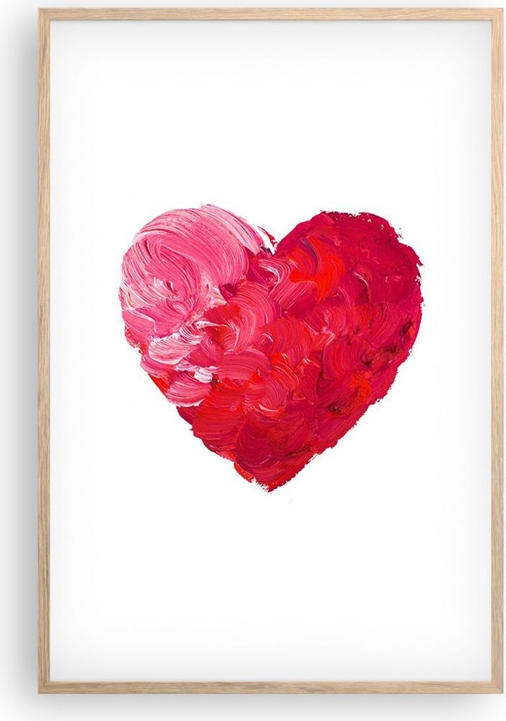Gerahmtes Poster - Rahmen in heller Eiche - Rot Herz Aquarell - 61x91,5 cm - Wand Bild - Wanddeko - Wandbilder - Wandposter - Bilderrahmen - Bilder...