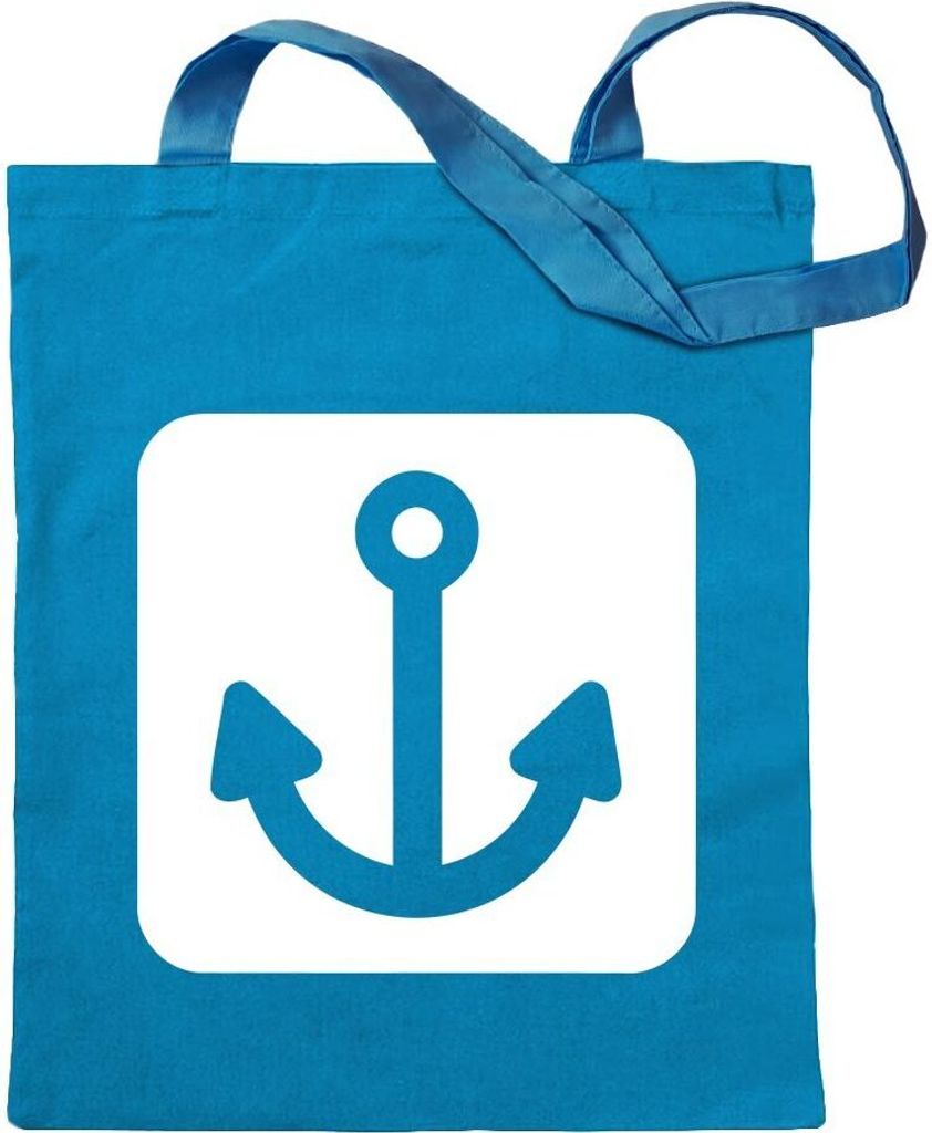 Kiwistar - Baumwolltasche - hellblau - Hafen Ankerplatz Piktogramme - Tragetasche Stoffbeutel Umhängetasche Langer Henkel