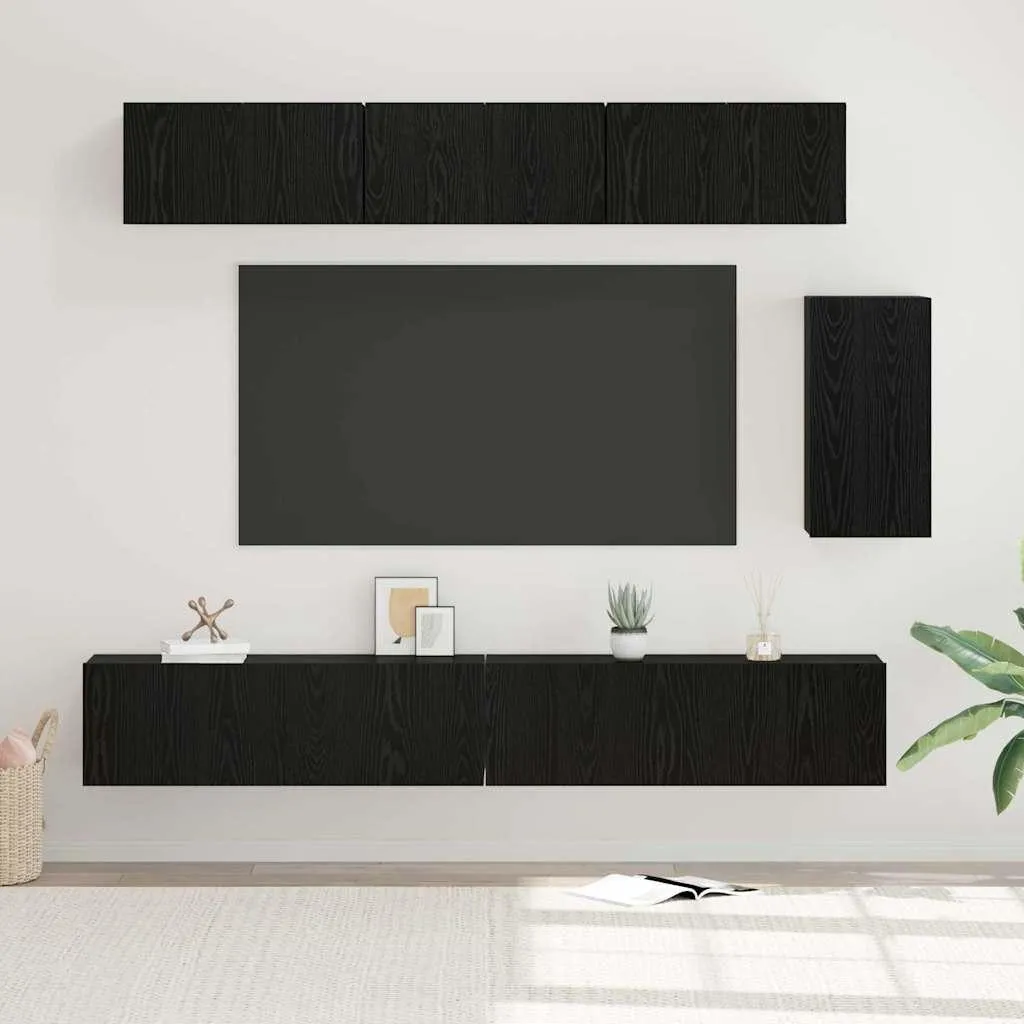 Aménagez votre salon avec l'Ensemble meuble TV 6 pièces Noir et Chêne mat