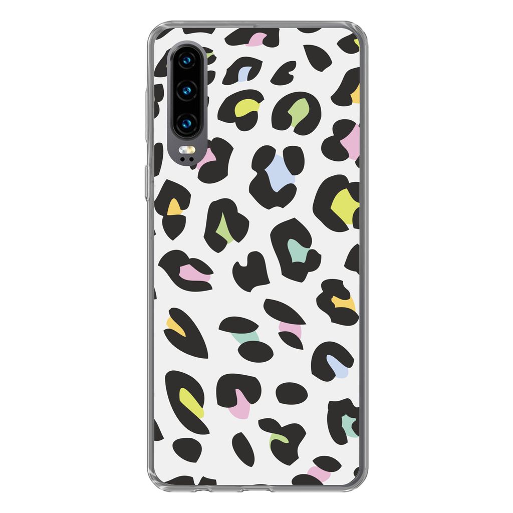 MuchoWow Handyhülle Schutzhülle Hülle für Huawei P30 Pantherdruck - Farben - Schwarz Silikon Softcase Handy Hülle - Kartenbesitzer