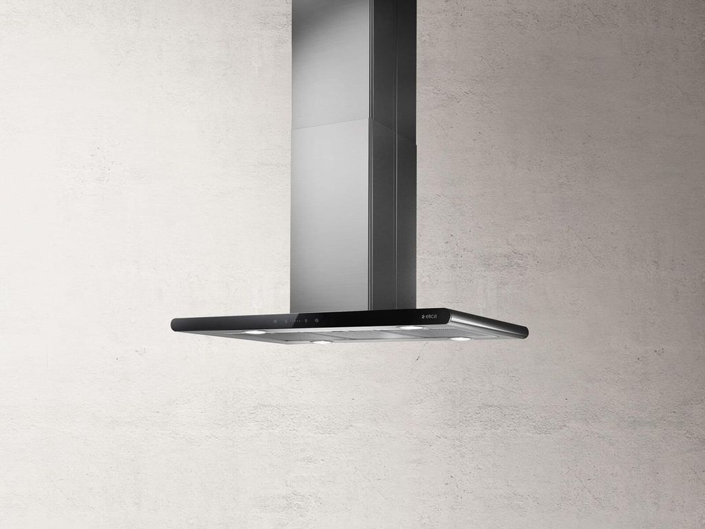 Elica Galaxy Island PRF0017852B Inselhaube 90 cm Edelstahl Schwarzes Glas