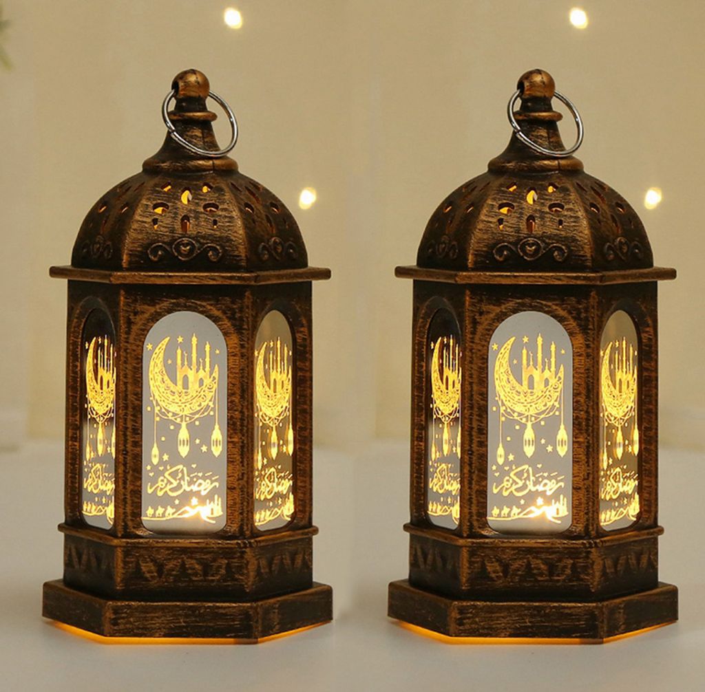 2Stk Ramadan Deko Lampe,Eid Mubarak Laterne Mond Stern Dekoration, Hängend Ramadan Deko Licht für Muslimische Festival Dekorative(Bronze)