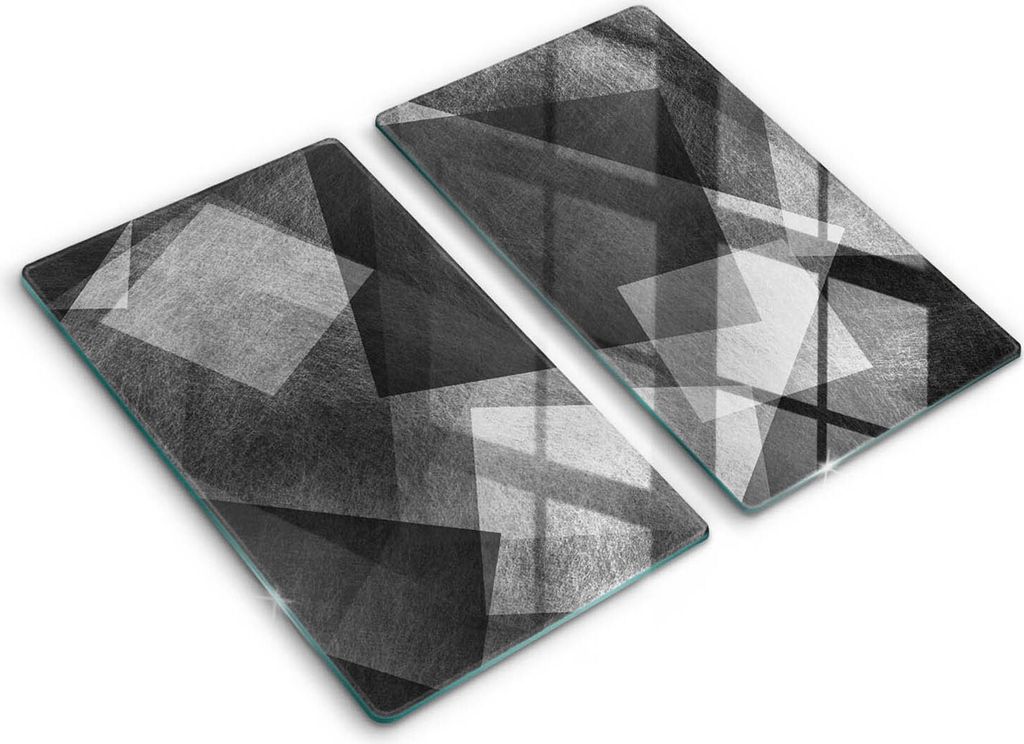 Glasschneideplatte - Herdabdeckplatte - 2x30x52 cm -Schneidebrett - Spritzschutz -Geometrische Abstraktion
