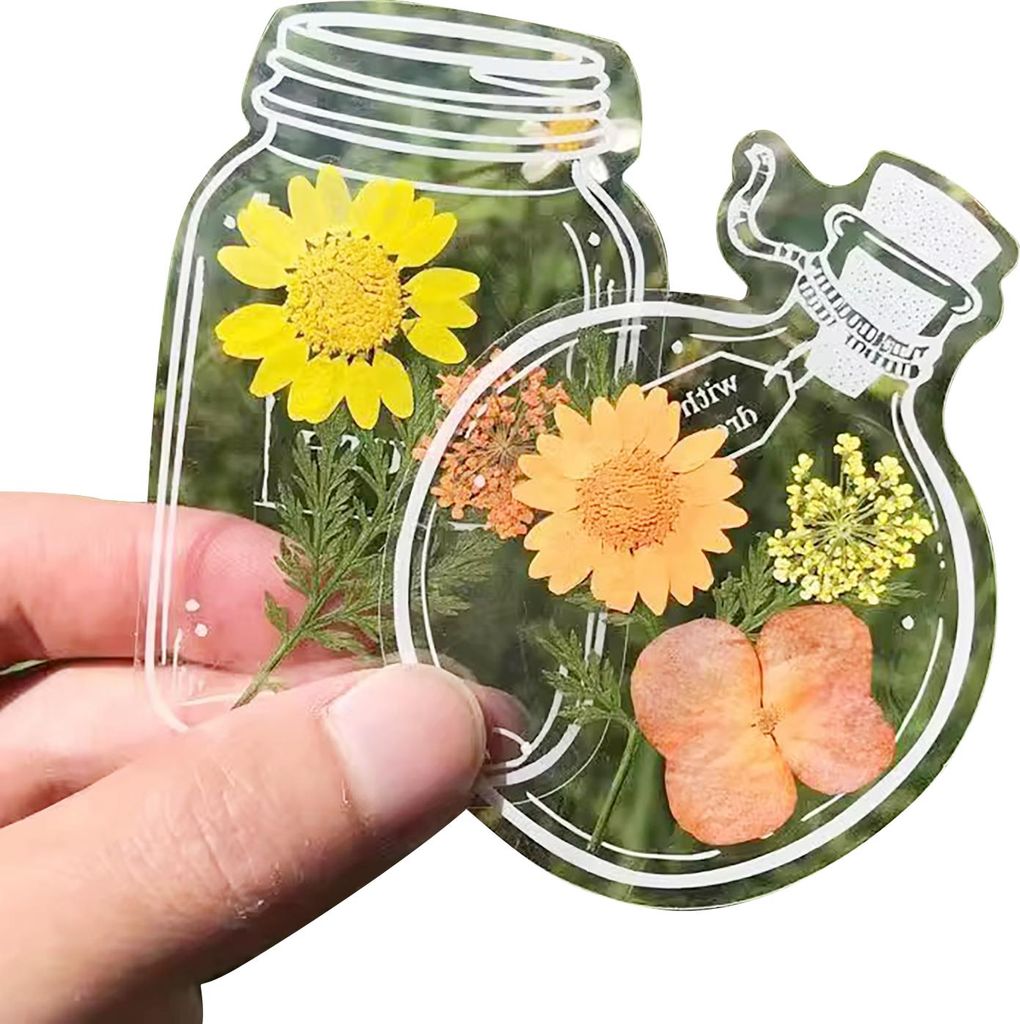 20 Stück DIY-Lesezeichen aus getrockneten Blumen, handgefertigt, transparent, gepresste Blumen, Lesezeichen-Set, durchsichtige Gläser-Aufkleber