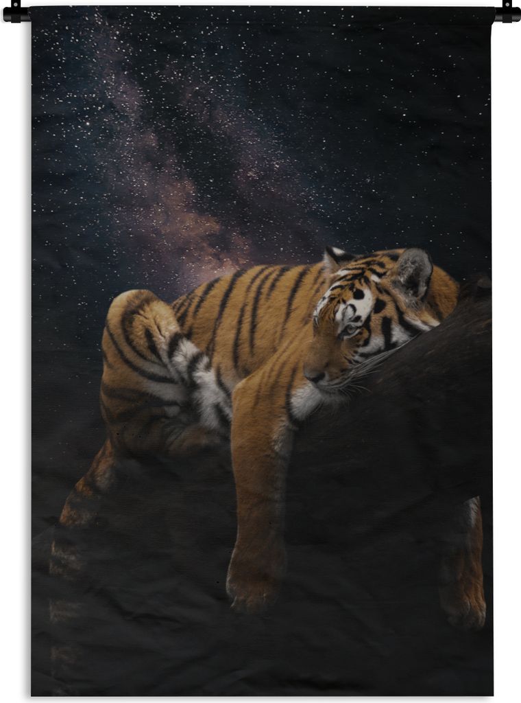 MuchoWow Wandteppich Wandbehang Tiger - Universum - Sterne 120x180 cm Tapisserie Dekoration Wandtuch - Schlafzimmer - Dekorationen für das Haus