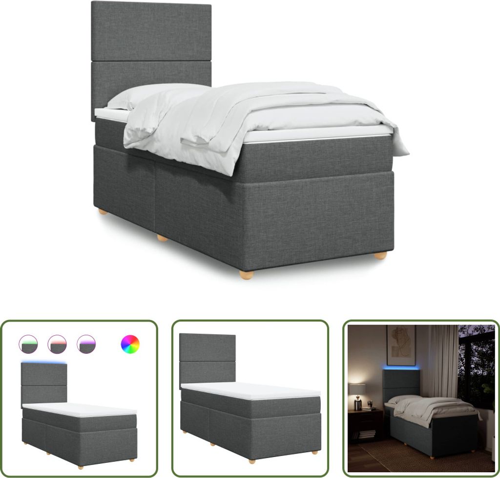 The Living Store Boxspringbett mit Matratze Dunkelgrau 80x200 cm Stoff