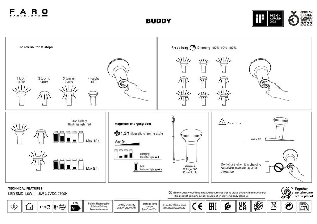 Lampe de table BUDDY LED 3W 2700K blanc opalin H17,2cm design moderne - 7