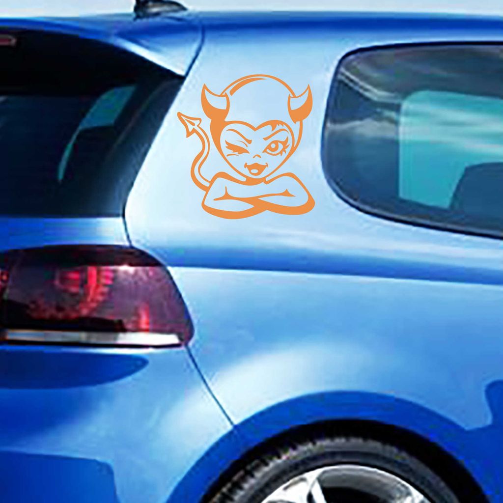 Aufkleber - Autoaufkleber-Set Teufelchen, 2 Stk. je 25cm x 26cm orange - Tuning Carystyling Heckscheibe Auto