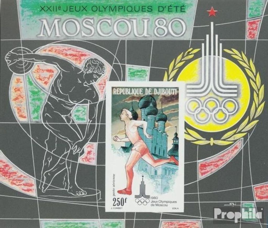 Briefmarken Dschibuti 1980 Mi Block20B postfrisch Olympische Sommerspiele 80
