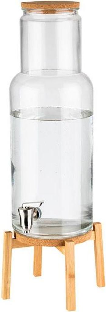 APS 10435 Getränkespender NORDIC WOOD, Gestell aus Bambus, Behälter aus Glas, Deckel aus Kork, 7,5 Liter, 23 x 23 cm, Höhe 60,5 cm