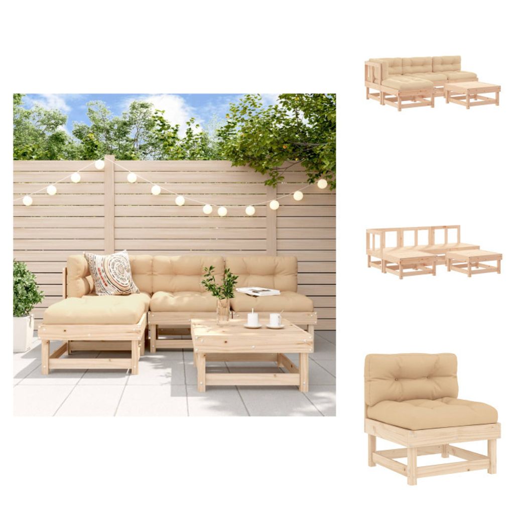 vidaXL 5-tlg. Garten-Lounge-Set mit Kissen Massivholz - Gartenmöbel-Sets