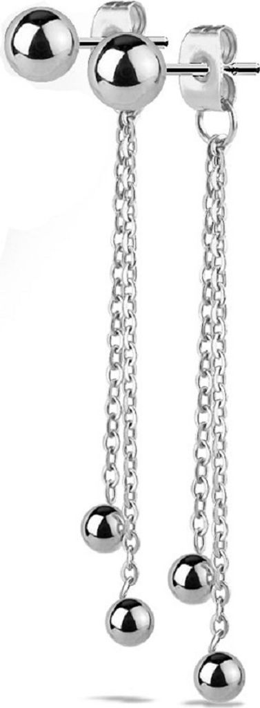 Ohrstecker mit Ketten und Kugeln aus Edelstahl Damen Silber