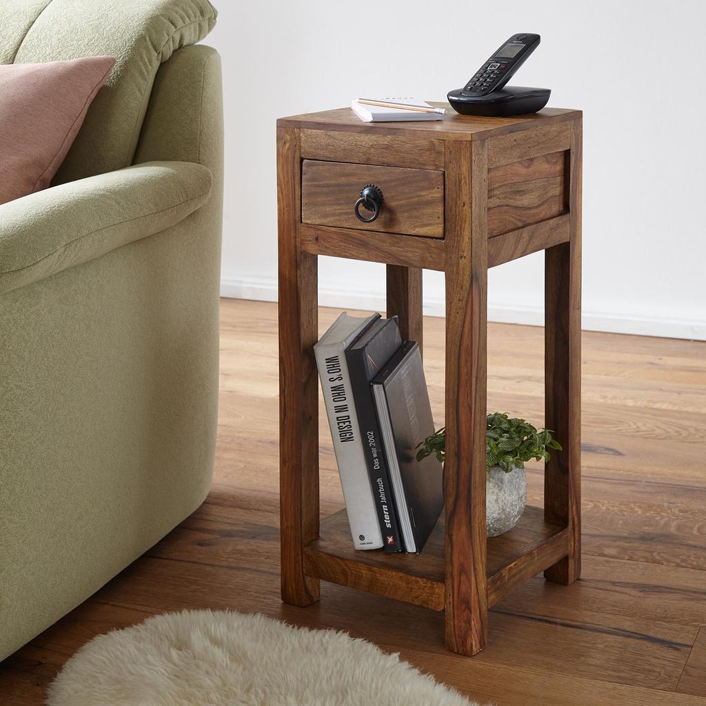 FineBuy Beistelltisch Massivholz Sheesham 30x30x68 cm Produktbild 