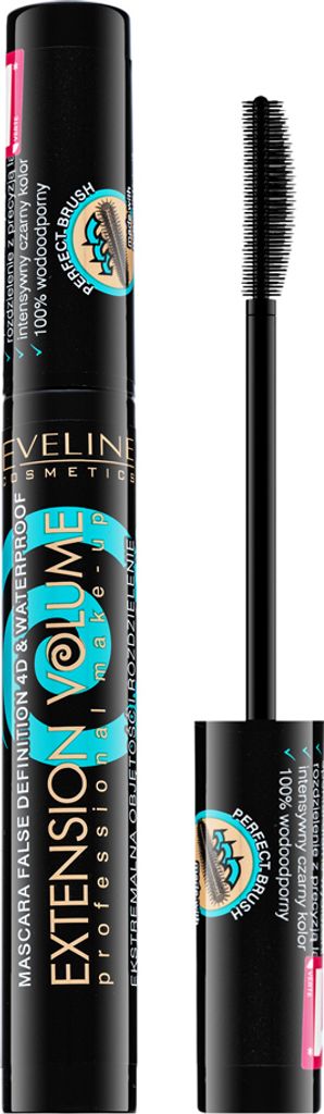 Eveline Extension Volume Waterproof Mascara Black wasserfeste Wimperntusche für verlängerte Wimpern und Volumen 10 ml