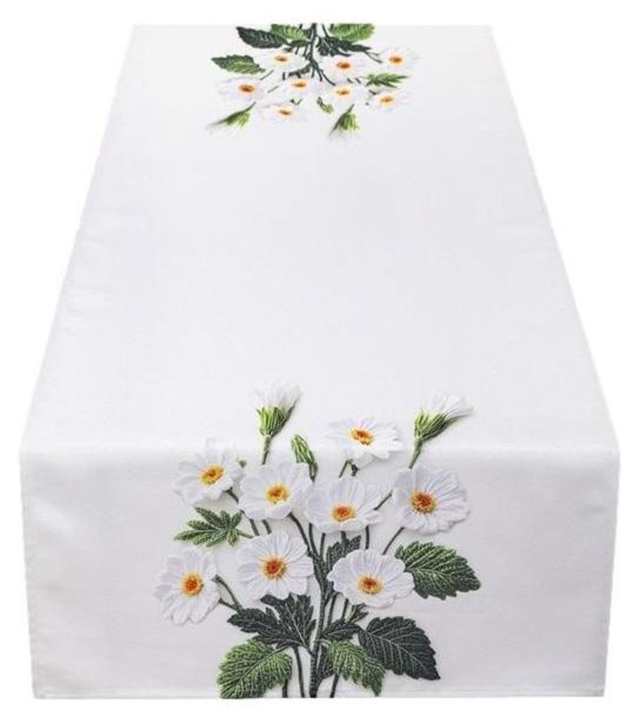 Tischdecke, dekorativer Tischläufer, Frühling, Weiß, Blumen 50x100 cm 060
