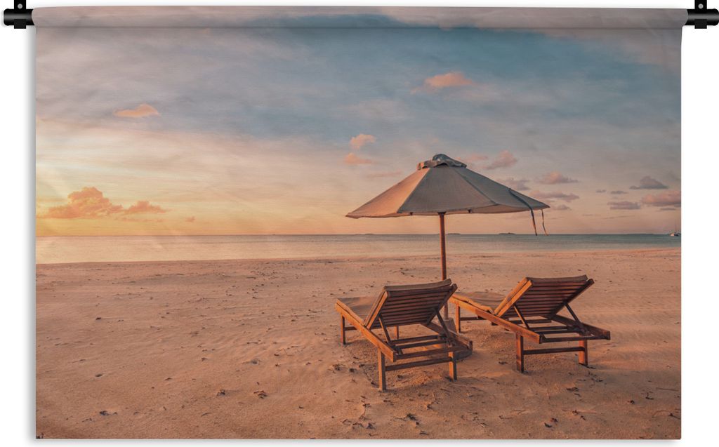 MuchoWow Wandteppich Wandbehang Strand - Sonnenliege - Sonnenschirm 120x80 cm Tapisserie Dekoration Wandtuch - Wanddekorationen - Wandtücher