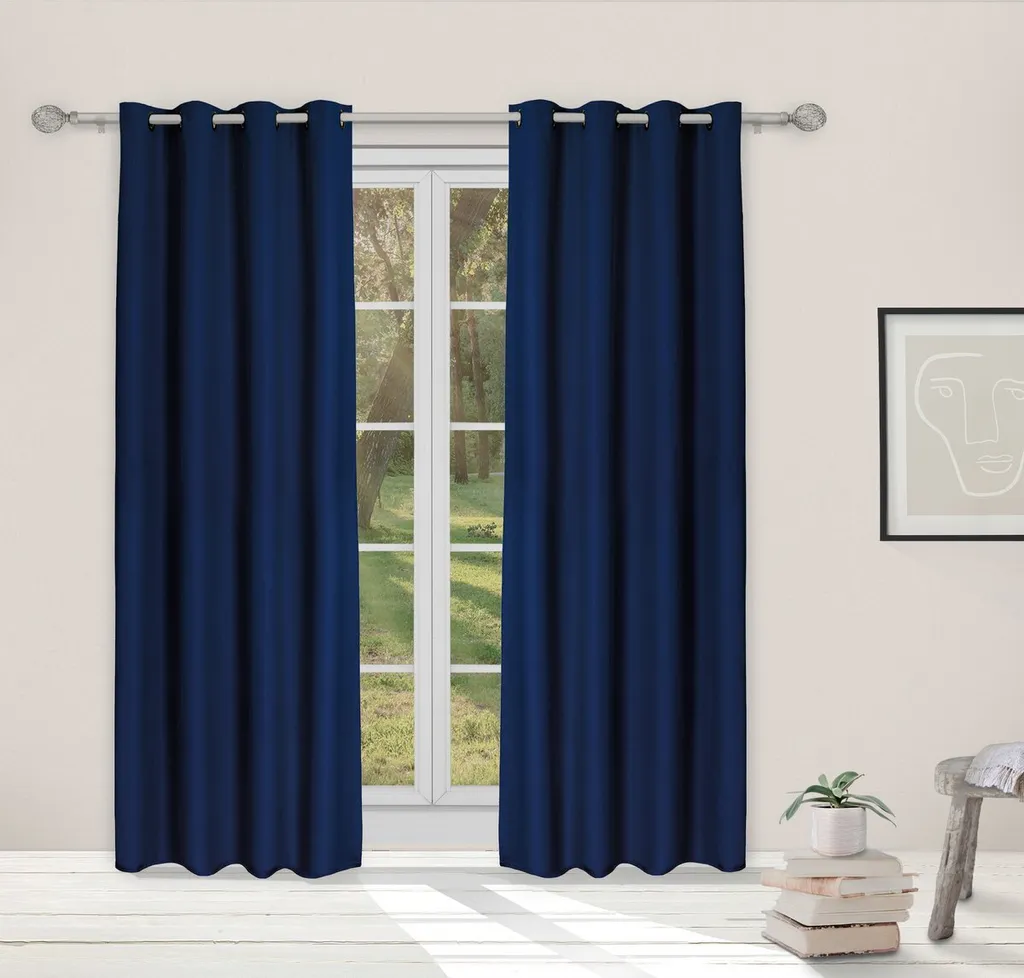 Rideau Occultant Léger Calypso Navy Linder 140x240 à Finition Oeillets