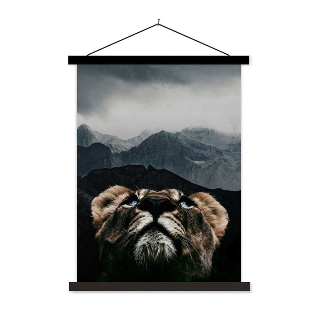 MuchoWow Textilposter Tiger - Berge - Nebel 120x160 cm mit schwarzem Rahmen - Magnetischer
