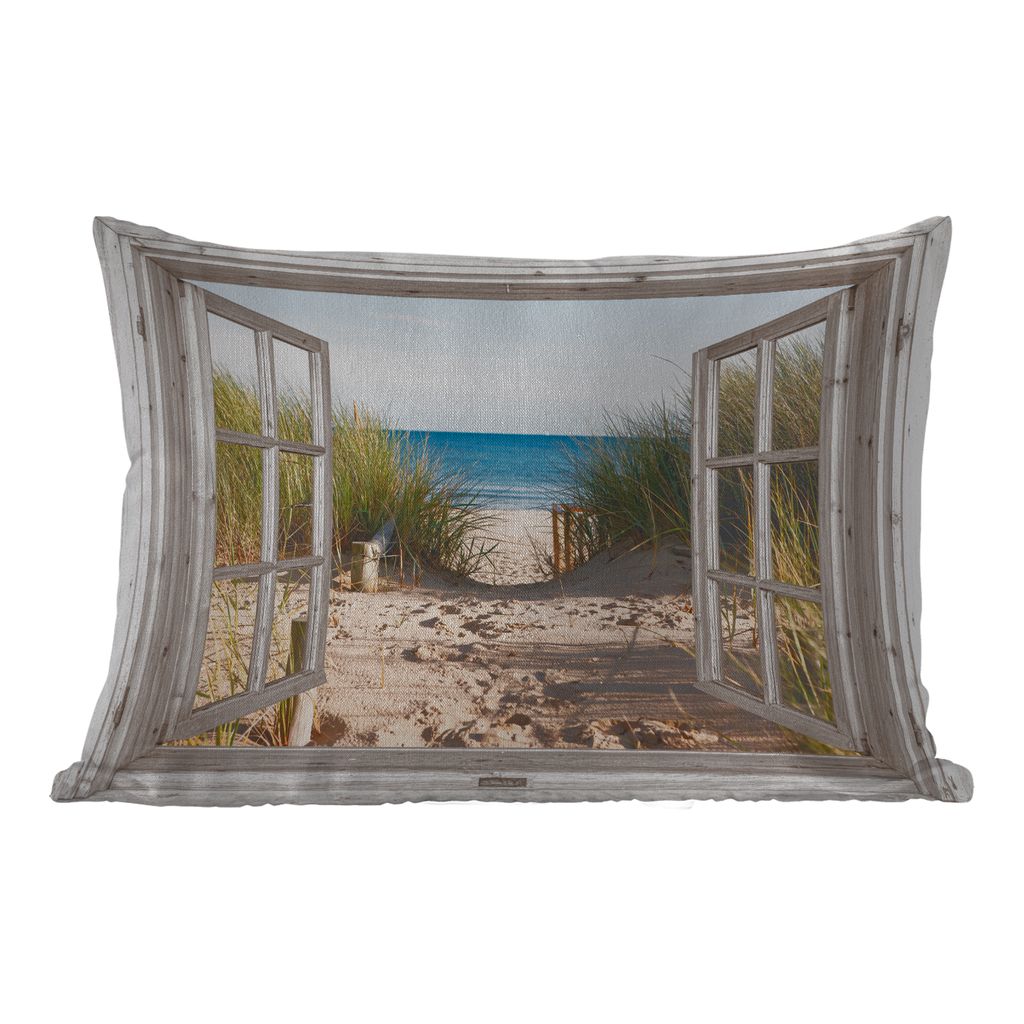 MuchoWow Outdoor Kissen - Durchblick - Strand - Meer - Dünen - Sand - Wasser - Hochgras - 60x40 cm - Wetterfest - Lounge Kissen - Zierkissen - K...