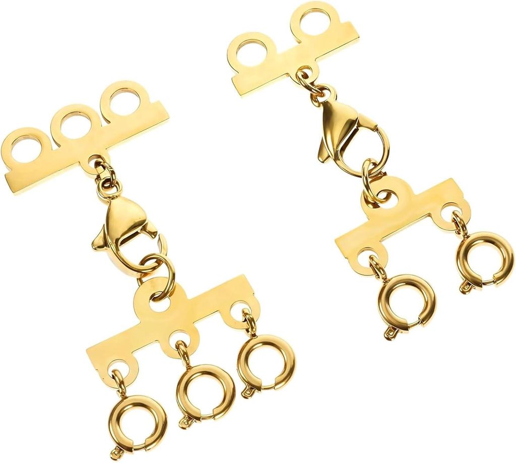2 Stück Geschichtete Kettenverschlüsse - Gold - 2,3 Stränge Geschichtete Armbänder Halskettenverbinder Kettenverschluss Edelstahl Armbandversch...