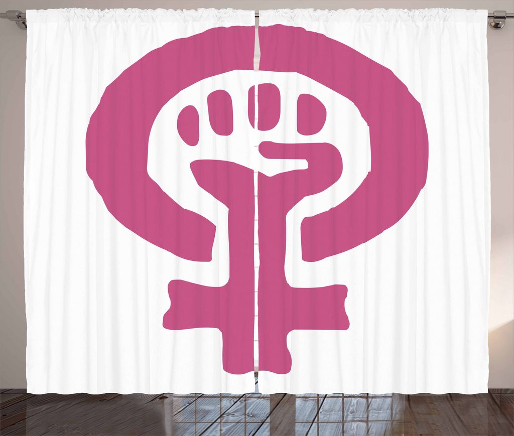 ABAKUHAUS Feminist Rustikaler Vorhang, Feminism Ideology, Wohnzimmer Universalband Gardinen mit Schlaufen und Haken, 280 x 175 cm, Magenta und Weiß