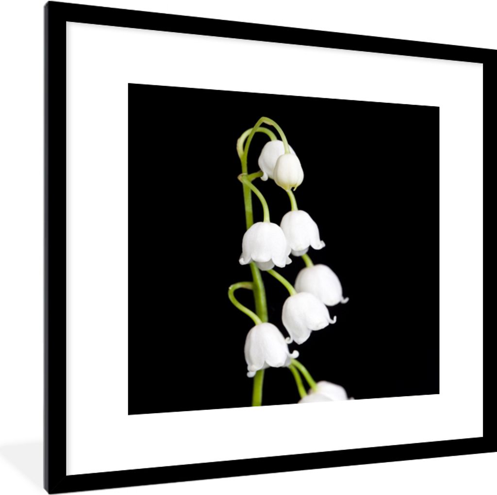 MuchoWow Gerahmtes Poster Maiglöckchen - Blumen - Schwarz - Flora 40x40 cm - Poster mit Schwarzem Bilderrahmen Wandposter Rahmen Foto Bilder - P...