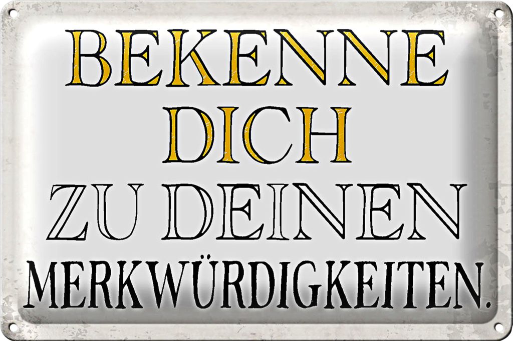 Blechschild Spruch 30x20cm bekenne dich Merkwürdigkeiten
