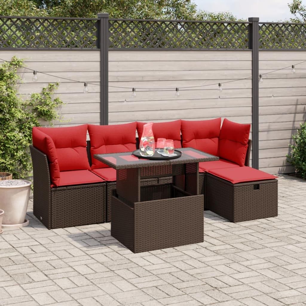 Möbel 6-teiliges Gartensofa-Set mit Kissen, braun, Polyrattan - Gartenmöbelgarnituren CC4760