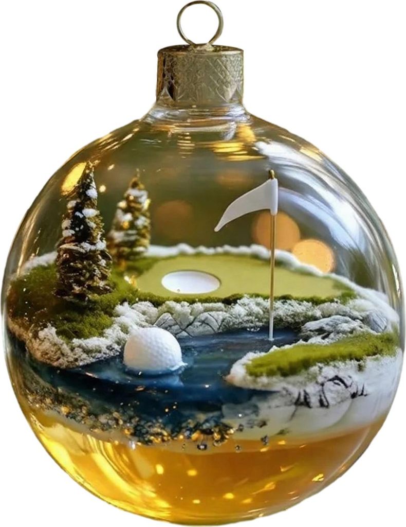 3D-Schneeball-Weihnachtsbaumschmuck mit Sportmotiven, transparenter Kunststoffball zum Aufhängen für den Weihnachtsbaum.