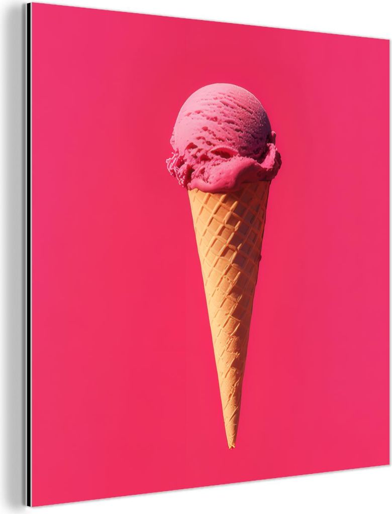 MuchoWow Wanddekoration Metall Metallbild Wandkunst 50x50 cm Schaufel Eiscreme - Rosa - Horn MuchoWow Aluminium Gemälde - Alubild - Industrial
