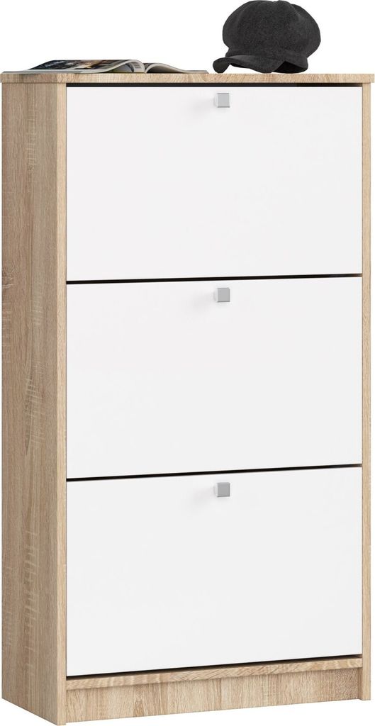 Schuhschrank AKORD Sonoma-Eiche Front Weiß B60 x H113 x T28,5 cm