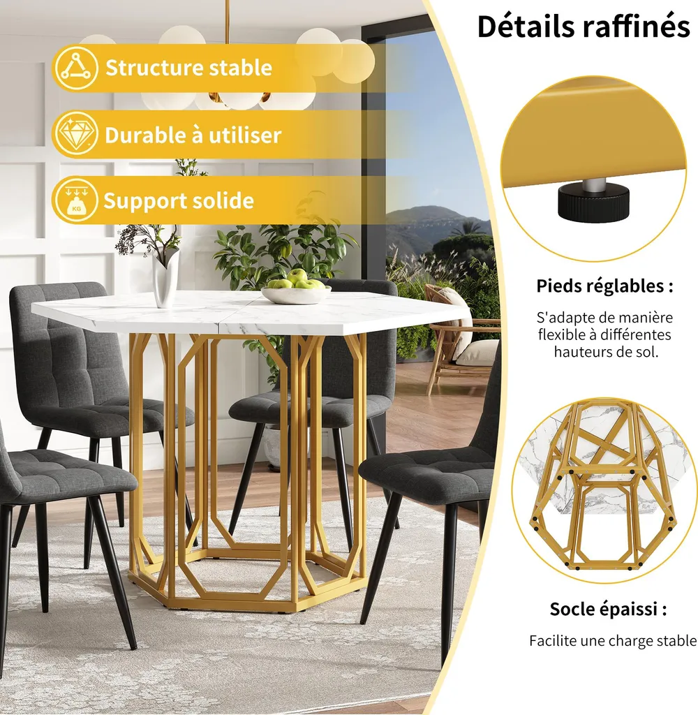Petite Table à Manger Hexagonale Stable pour Optimiser les Espaces Déco