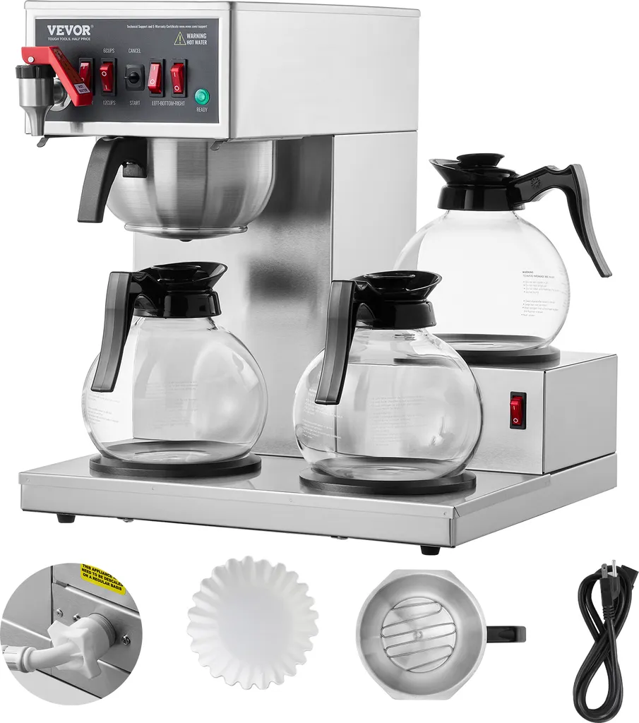 VEVOR Cafetière Filtre Commerciale 12 Tasses en Acier Inox pour Bureau