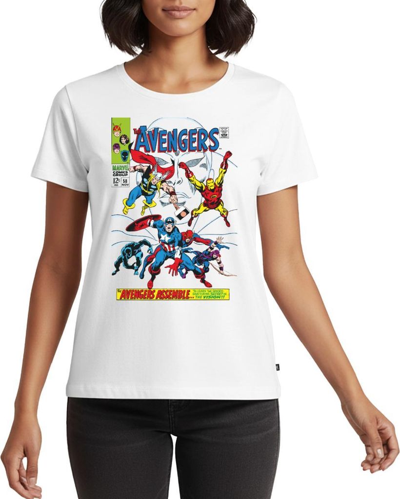 Spreadshirt Avengers Comic Superhelden Assemble Frauen Premium T-Shirt, 5XL, Weiß