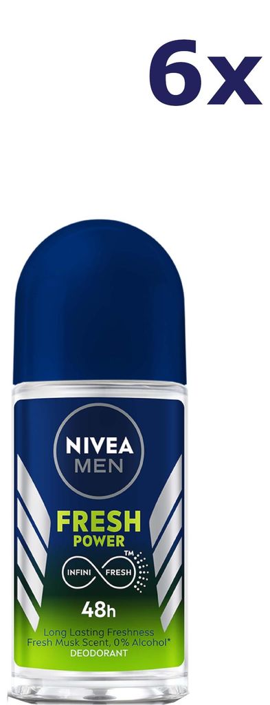 6x Nivea Deo Roll-on für Männer – Fresh Power 50 ml
